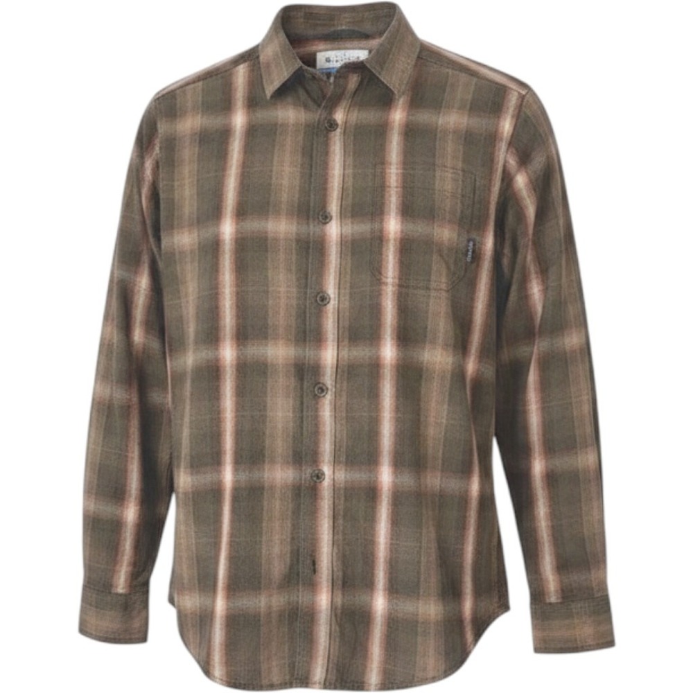 Columbia Mens Plaid Long Sleeve Button Front Shirt Olive Green Brown Small